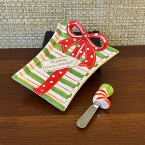 🎄Christmas Cracker Barrel Mingle & Jingle No Peaking Tidbit Tray & Spreader